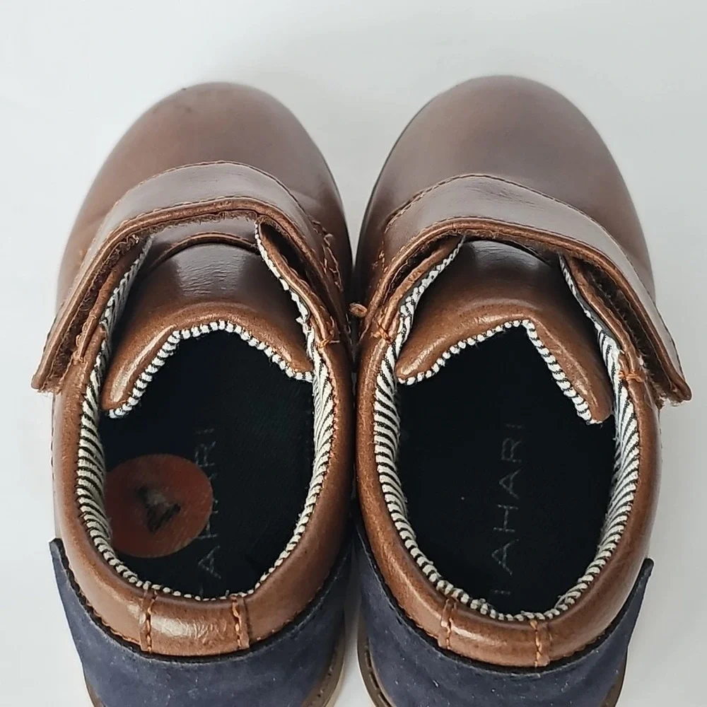 Tahari Boys Toddler Dress Shoes Sz‎ 7 Brown Church Formal Hook Loop Closure 1843